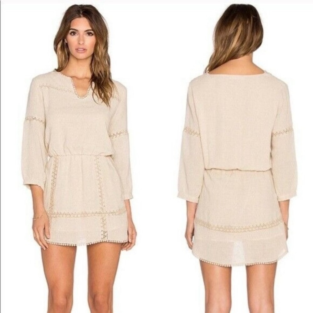 Anine Bing Tan Oatmeal Natural lace Detail short casual dress
